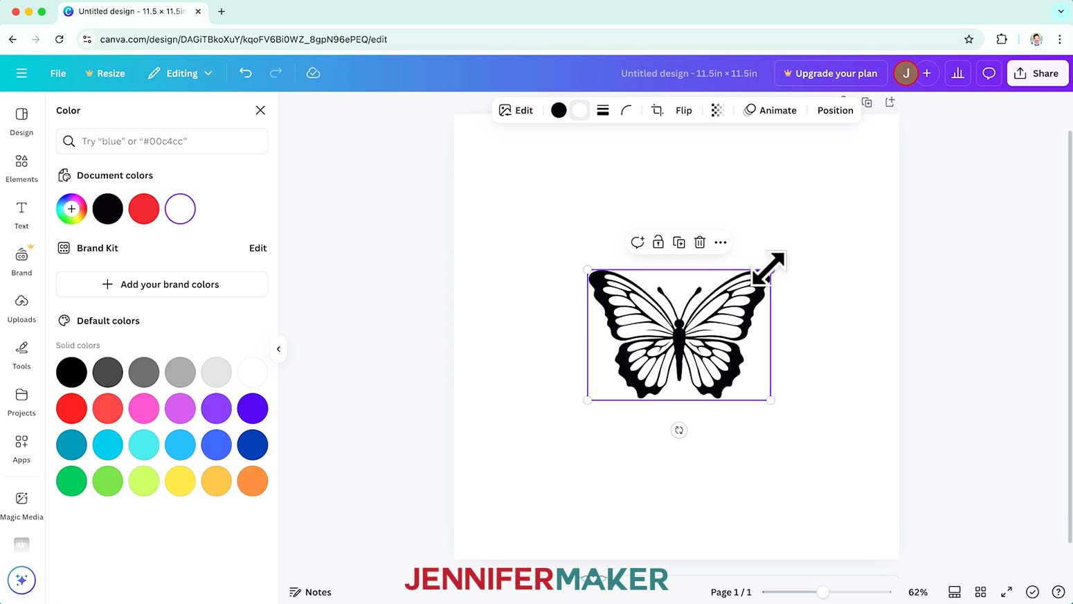Use the corner handles to resize the butterfly design.
