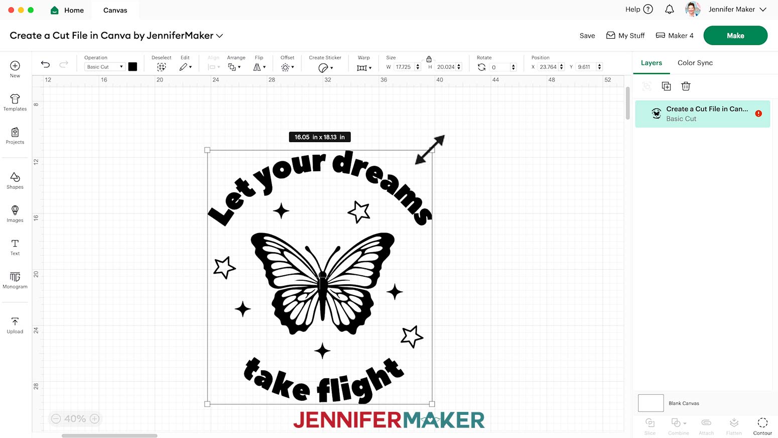Use the corner of the design to resize it for your blank.