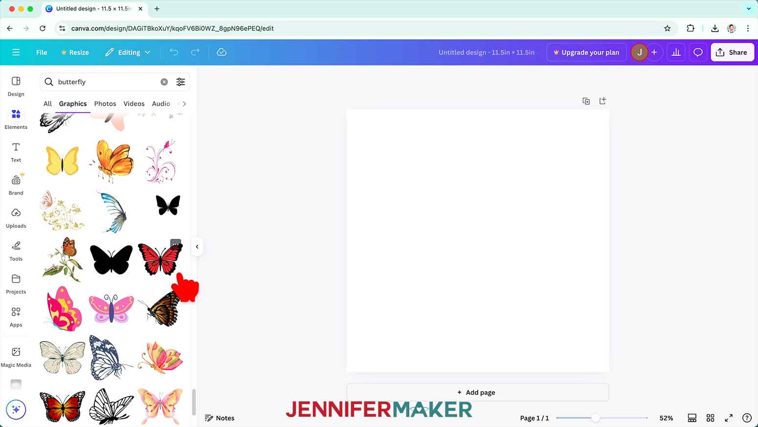 Scroll through the butterfly options within the Graphics.