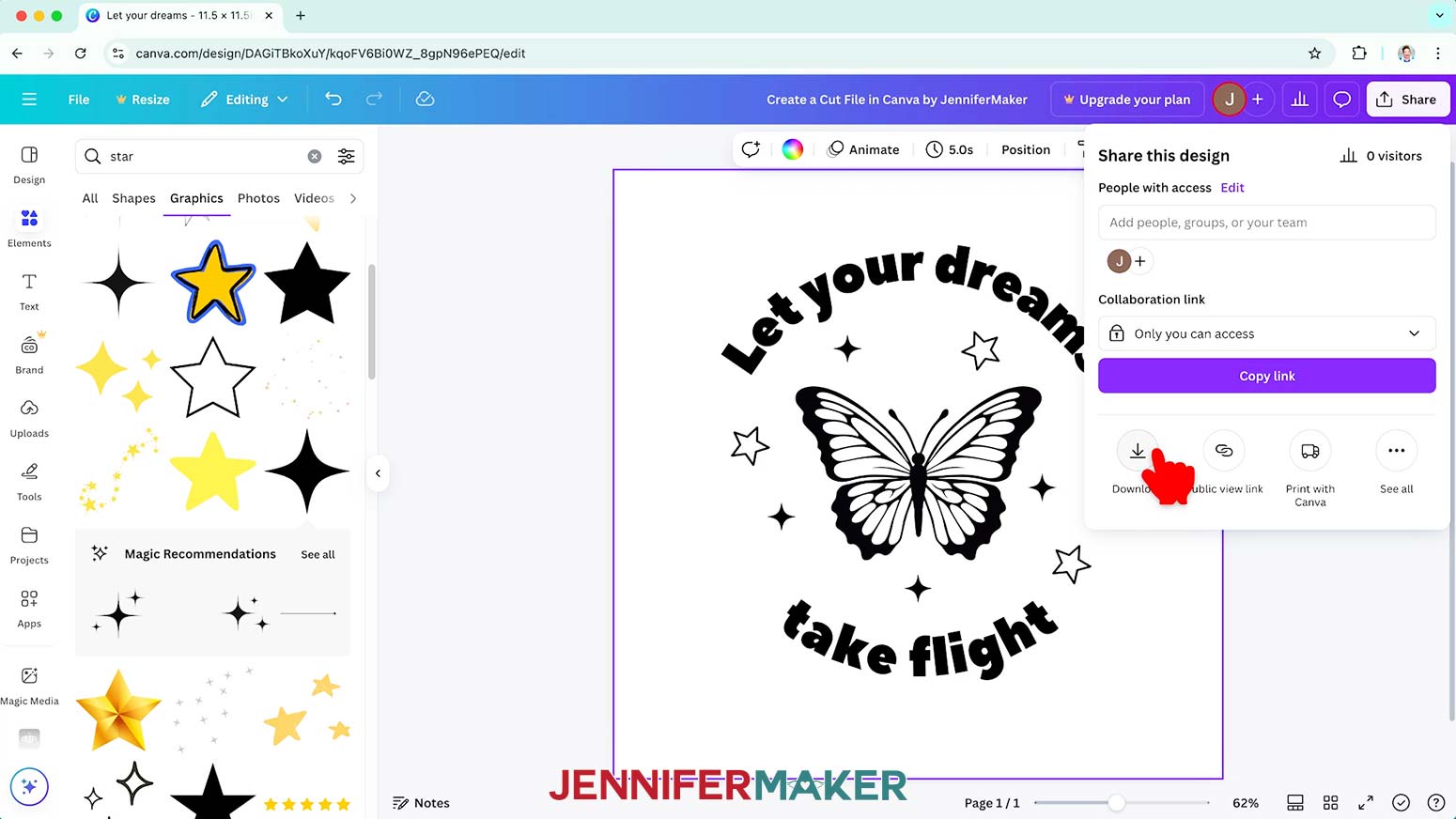Click the Share button and click the Download icon.