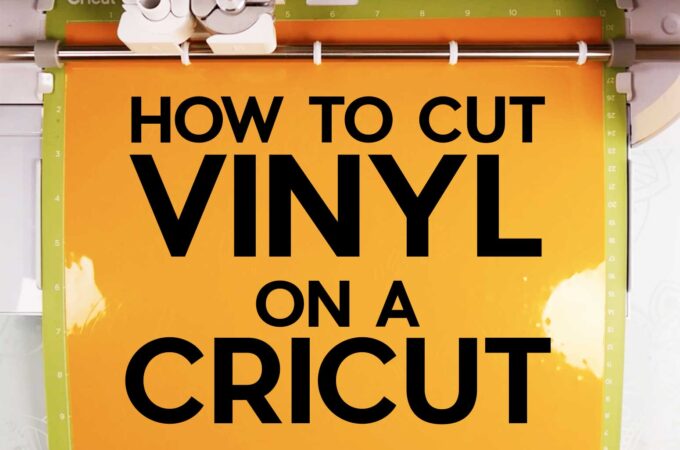 How to cut vinyl on a Cricut displayed on a cutting mat ready to cut in a Cricut.