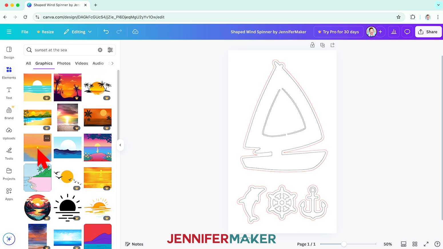 Choose a background for the boat wind spinner by clicking on an image in the graphics category.