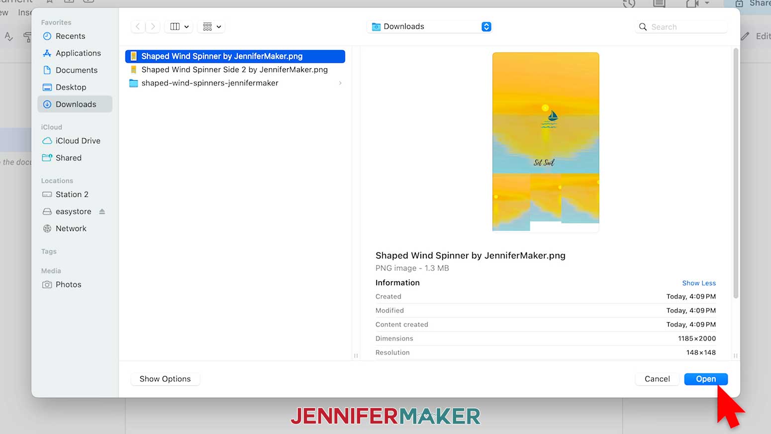 Choose the image to upload to Google Docs then click open.