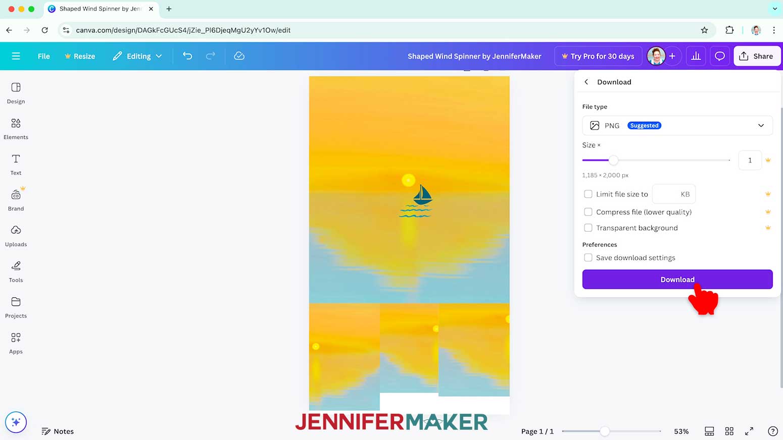 Click the download button to save the finished design as a PNG file.