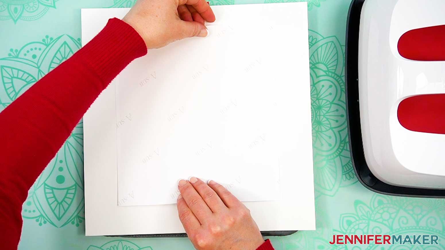 Place the print with the taped shaped wind spinner face down onto the pressing mat.