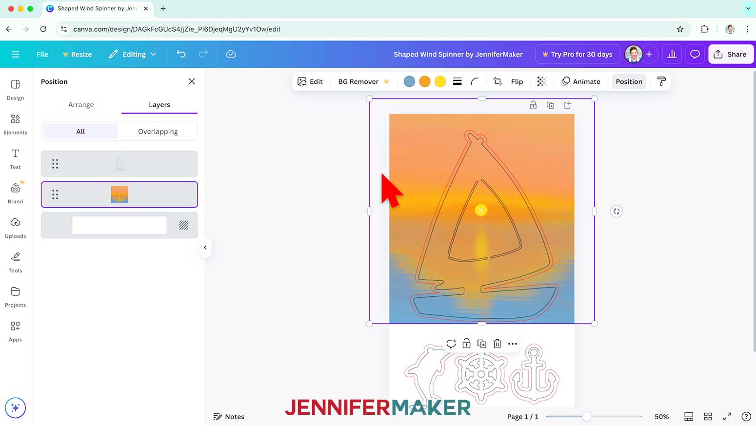 Resize the background image to fill the entire shape of the shaped Wind Spinner template.