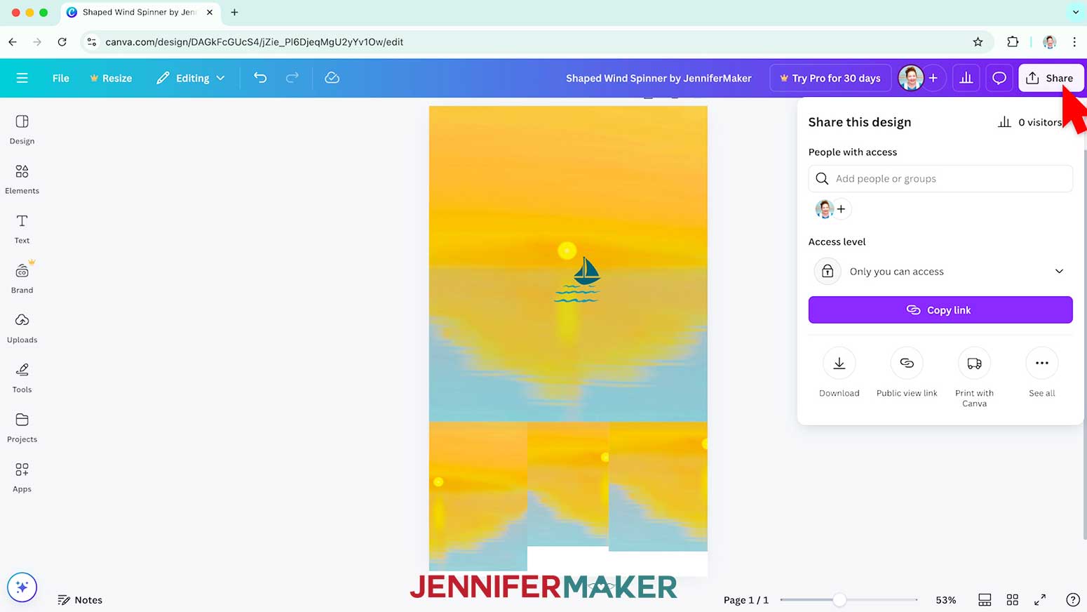 Click the Share button to save the Shaped Wind Spinner design.