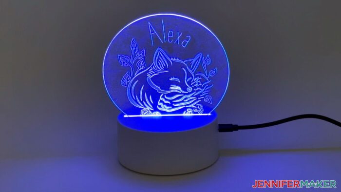 The completed engraved acrylic nightlight.