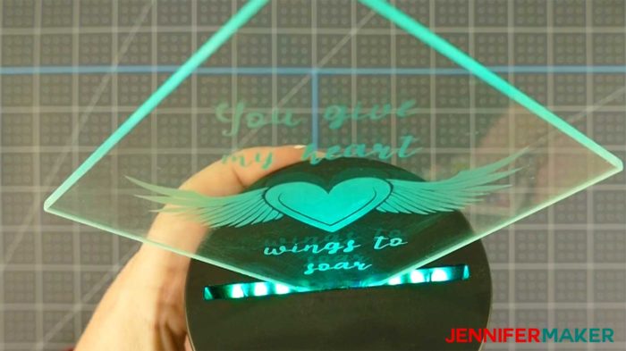 Lighting up a glass etching using an LED base