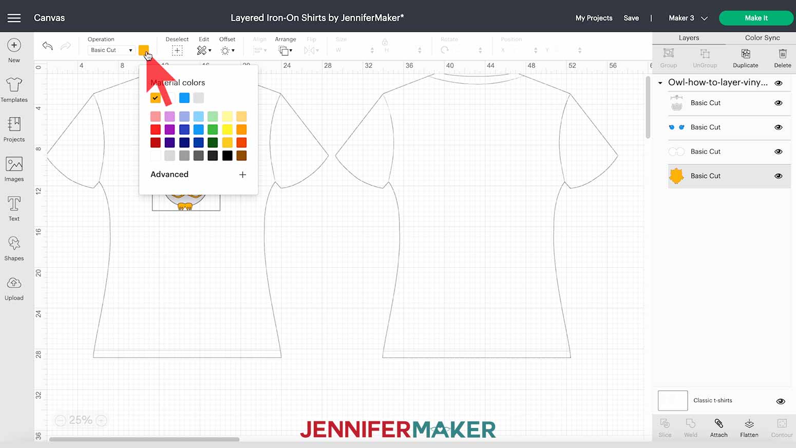 Changing layer colors in Design Space for how to layer vinyl on a shirt