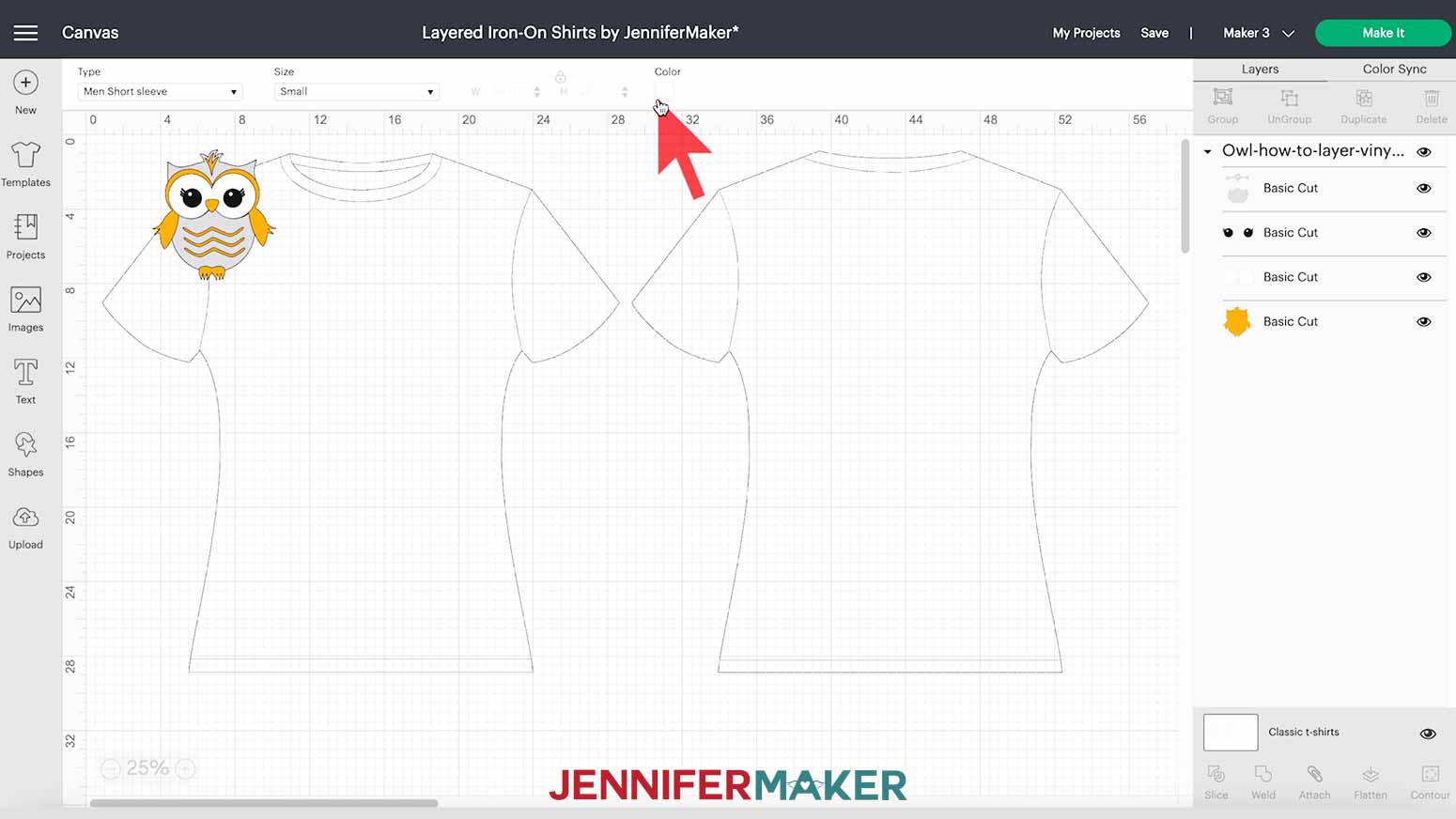 Changing template color in Design Space for how to layer vinyl on a shirt