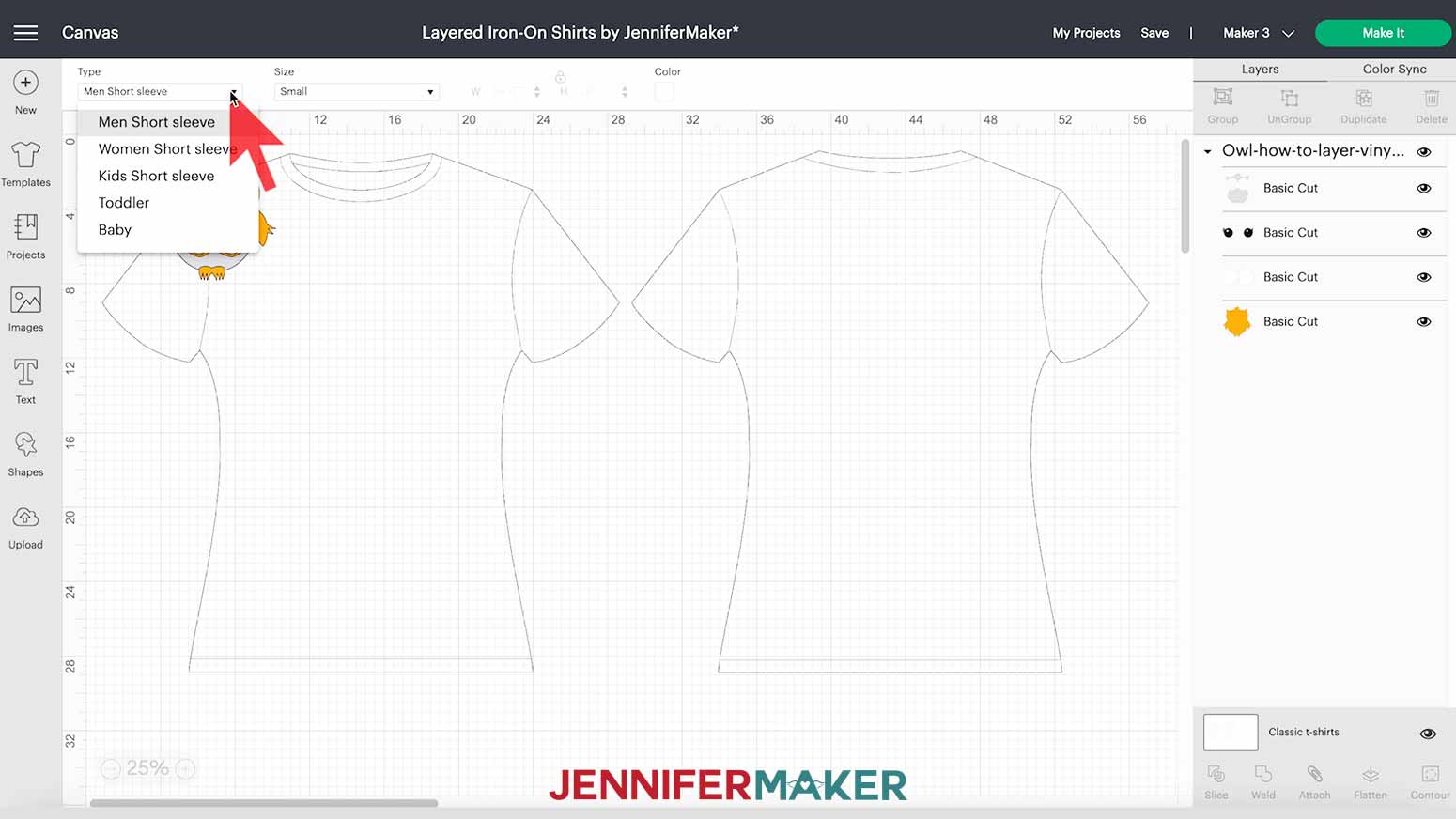 Making template in Design Space for how to layer vinyl on a shirt