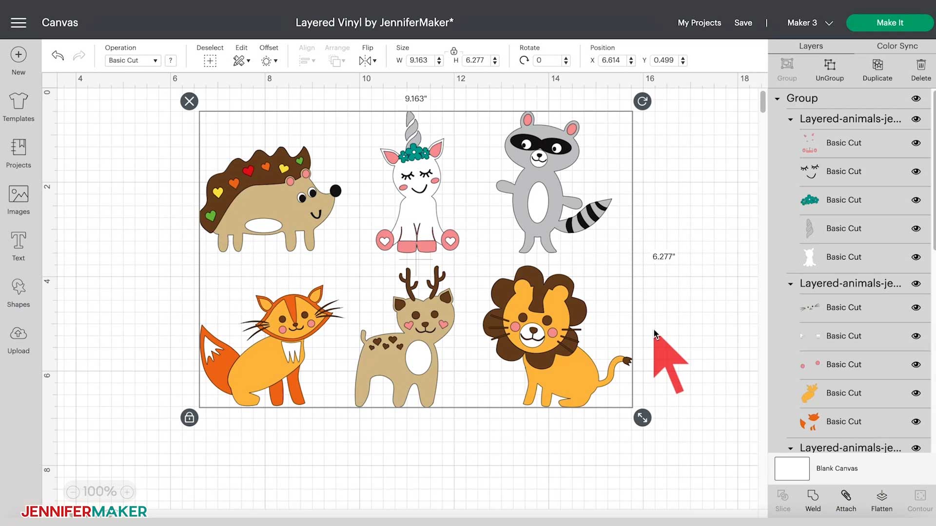 Cute animal designs in Cricut Design Space to learn how to layer vinyl