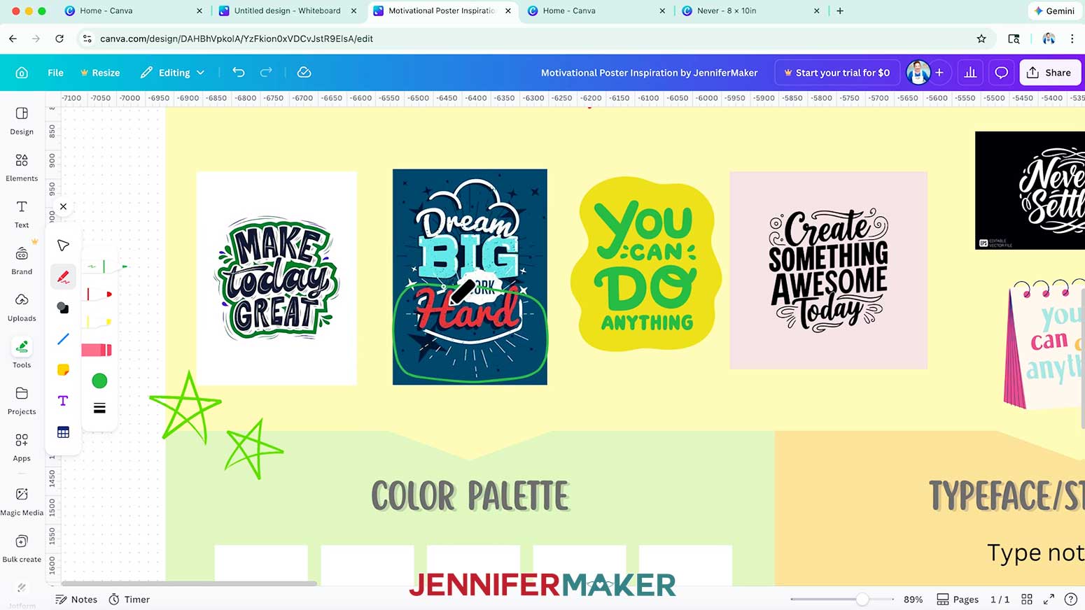 Use the Draw tool in Canva to circle elements on your digital mood board's whiteboard.