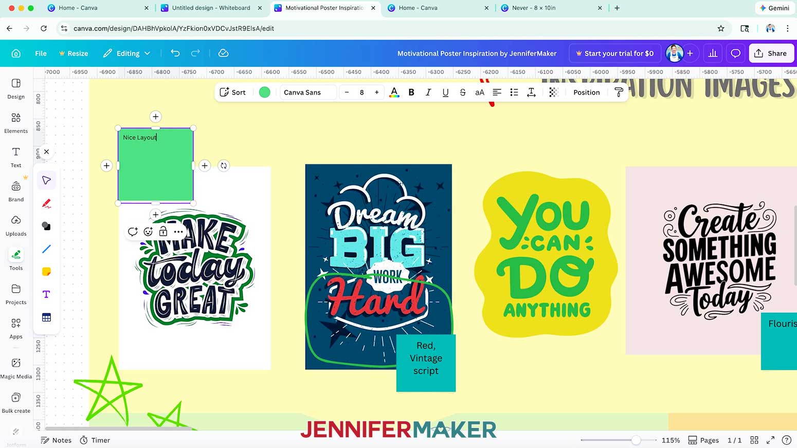 Add sticky notes to your Canva Digital Mood Board with notes about your inspiration examples.