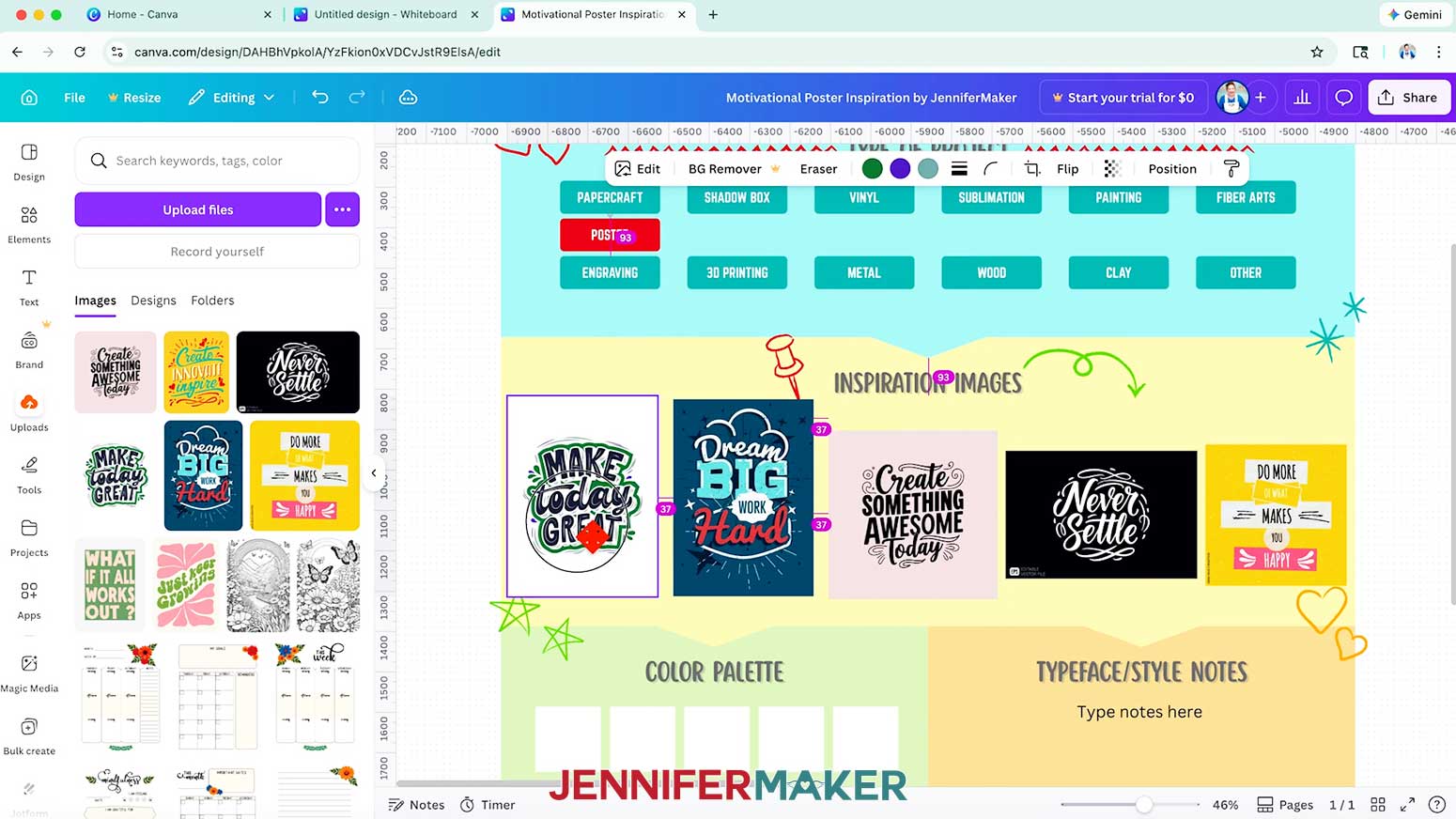 The Inspiration Images section of the Canva Digital Mood Board template filled out with poster image examples.