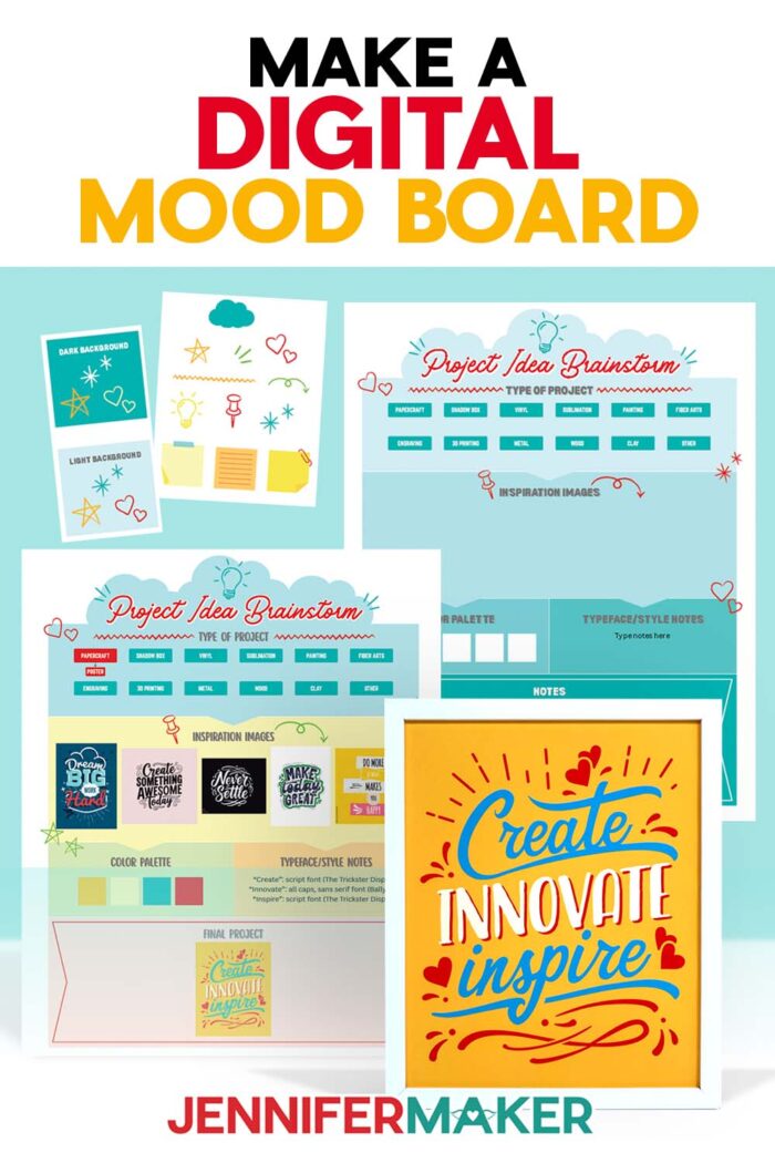Learn how to make a digital mood board with this tutorial from JenniferMaker. How to go from blank template with fun design elements to a digital mood board full of ideas to your final project.