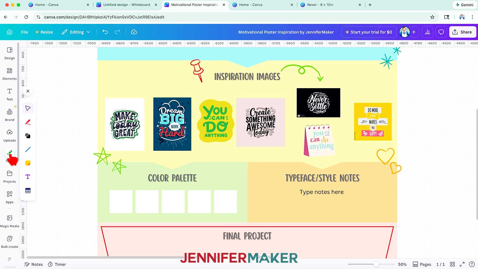 Click the Tools icon in the left menu in Canva for your digital mood board.
