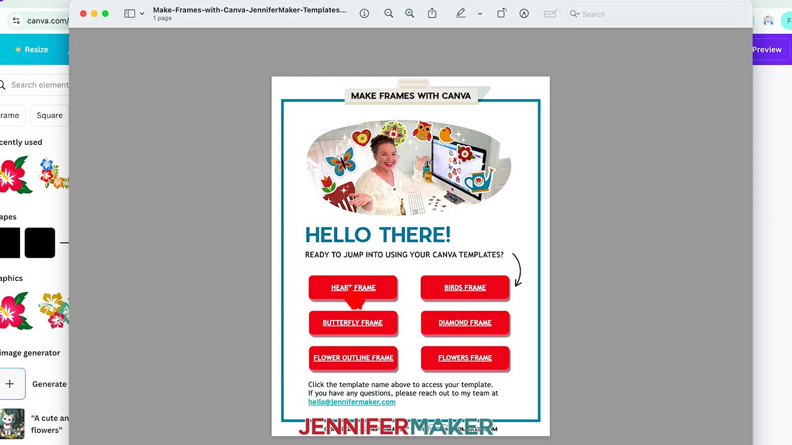 Select the links in the PDF to open the ready to use frames in Canva.