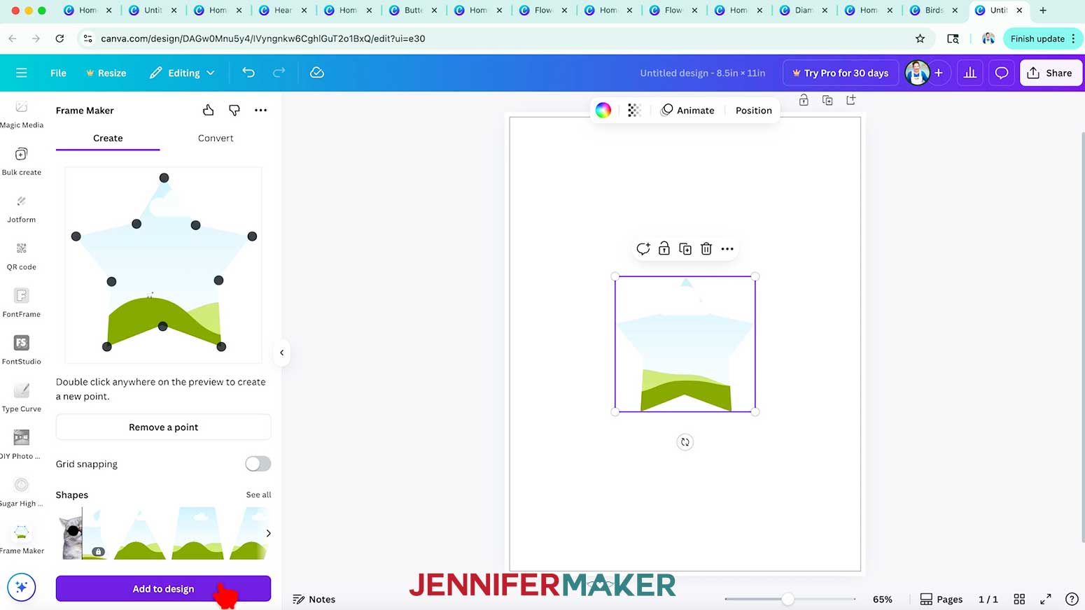 Click Add To Design to use the Frame Maker frame in the Canva design.