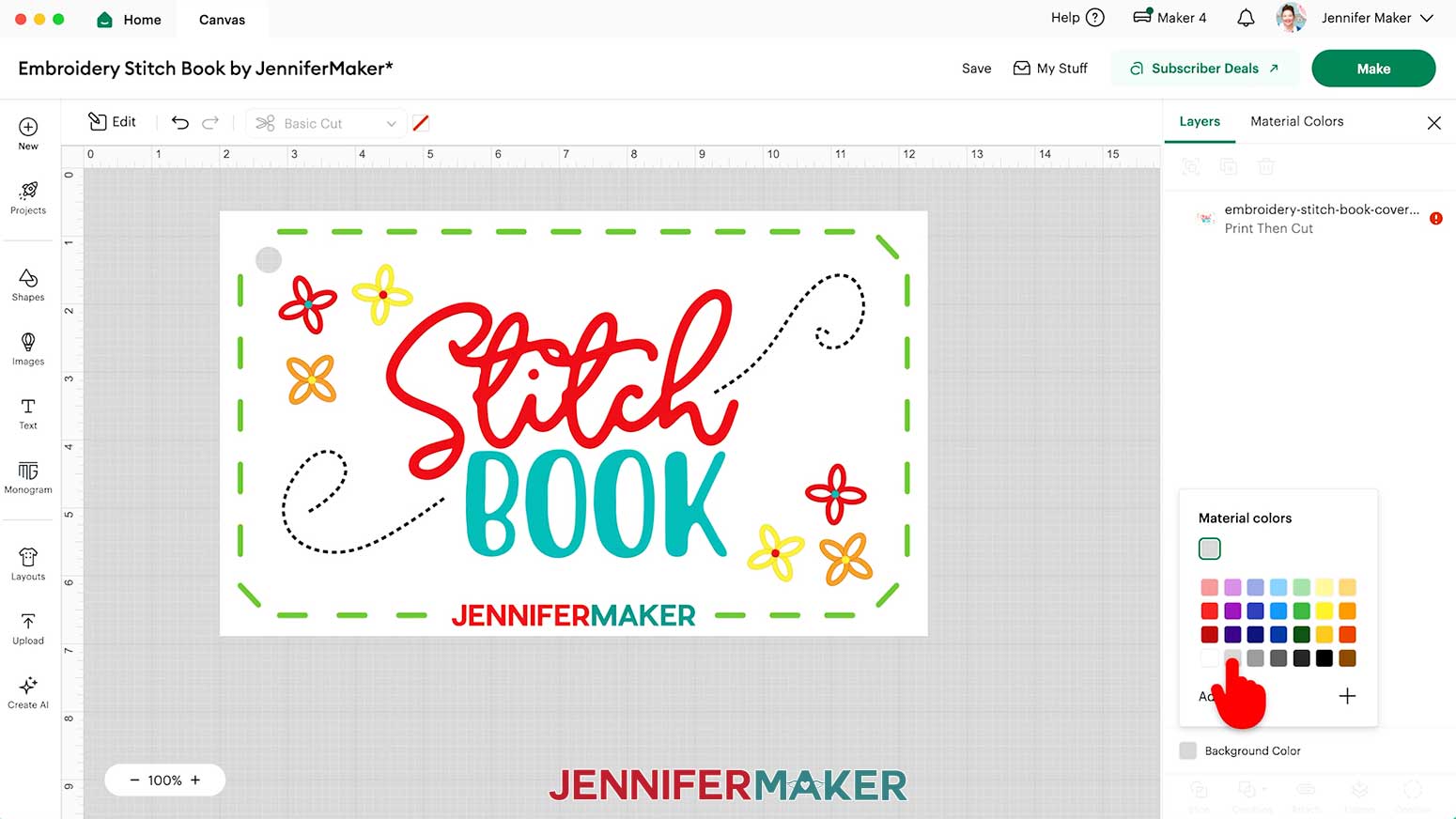 Change the color of the Background to better show the white borders of the Embroidery Stitch Book cards.
