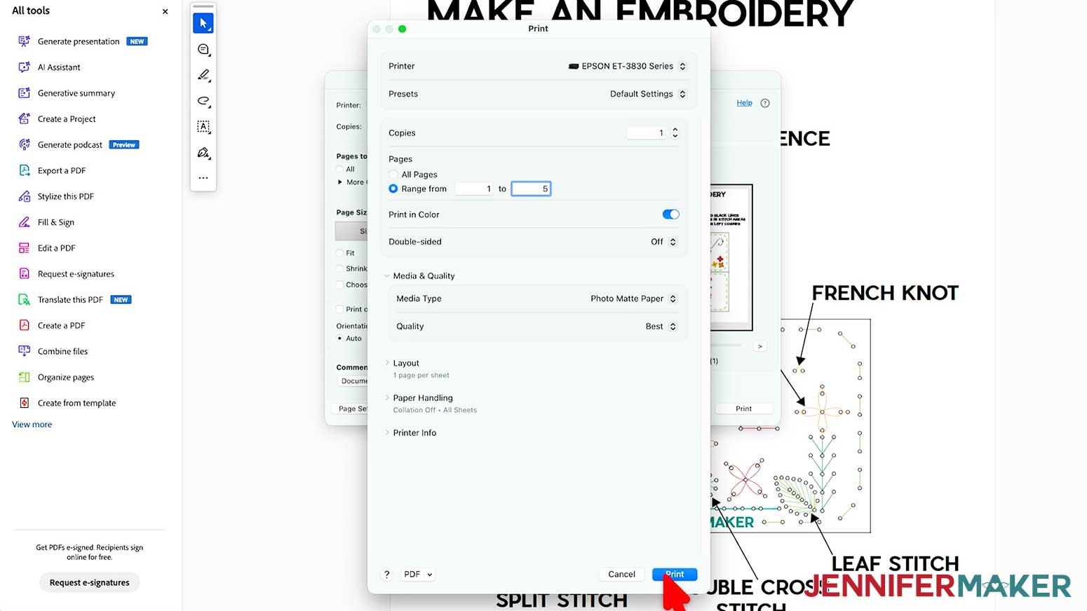 Click Print to print all the PDF pages for the Embroidery Stitch Book.