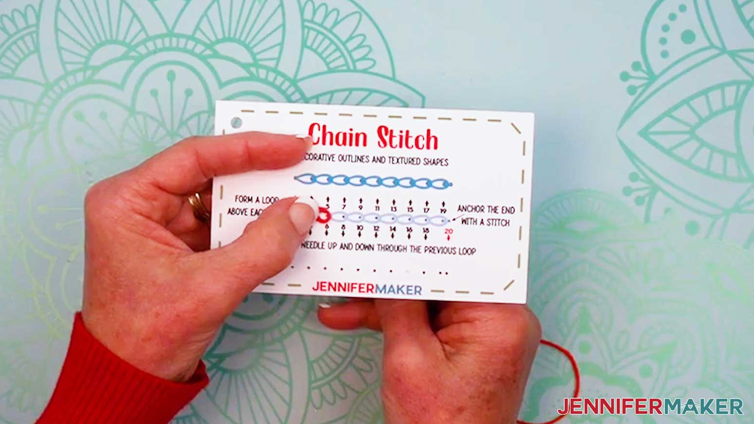 Make a second loop to continue the Embroidery Stitch Book Chain Stitch.