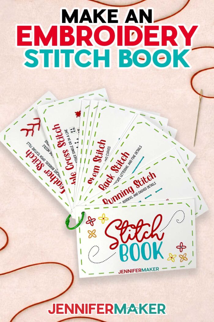 An embroidery stitch book with the cards fanned out. Learn how to make an embroidery stitch book with this tutorial from JenniferMaker.