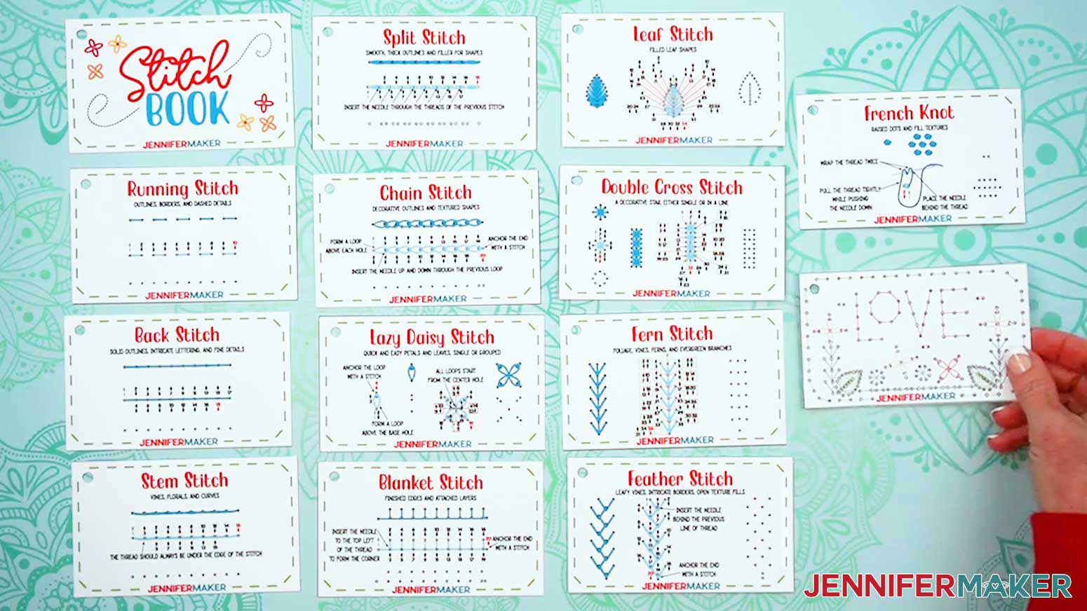 Place all the Embroidery Stitch Book cards face up on the work surface.