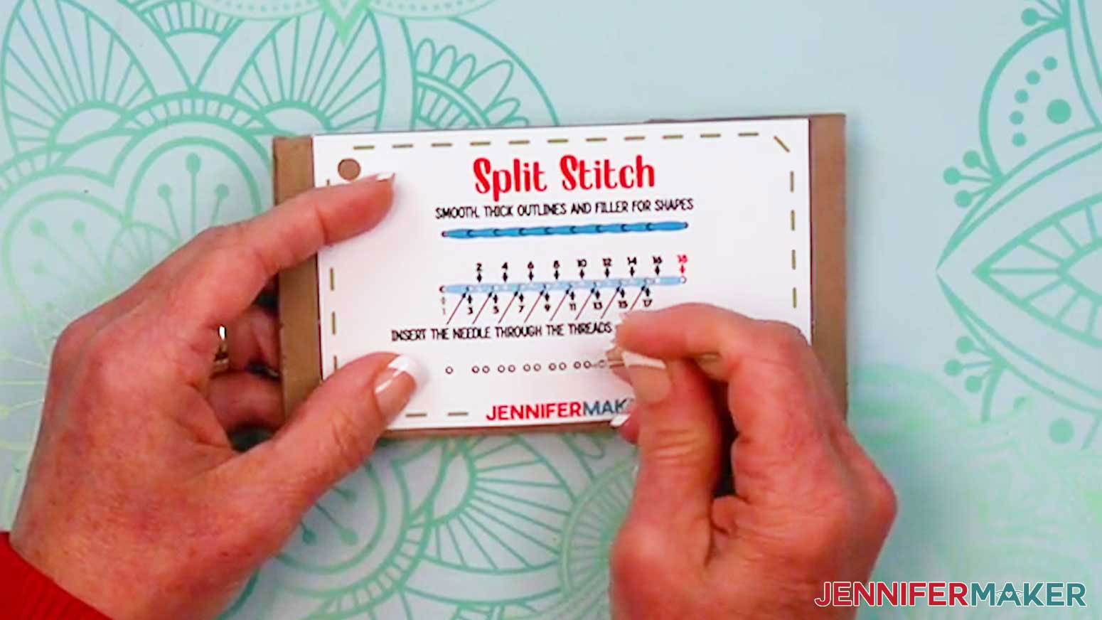 Place the cut Embroidery Stitch Book pages on a piece of cardboard and use a needle to punch the holes.
