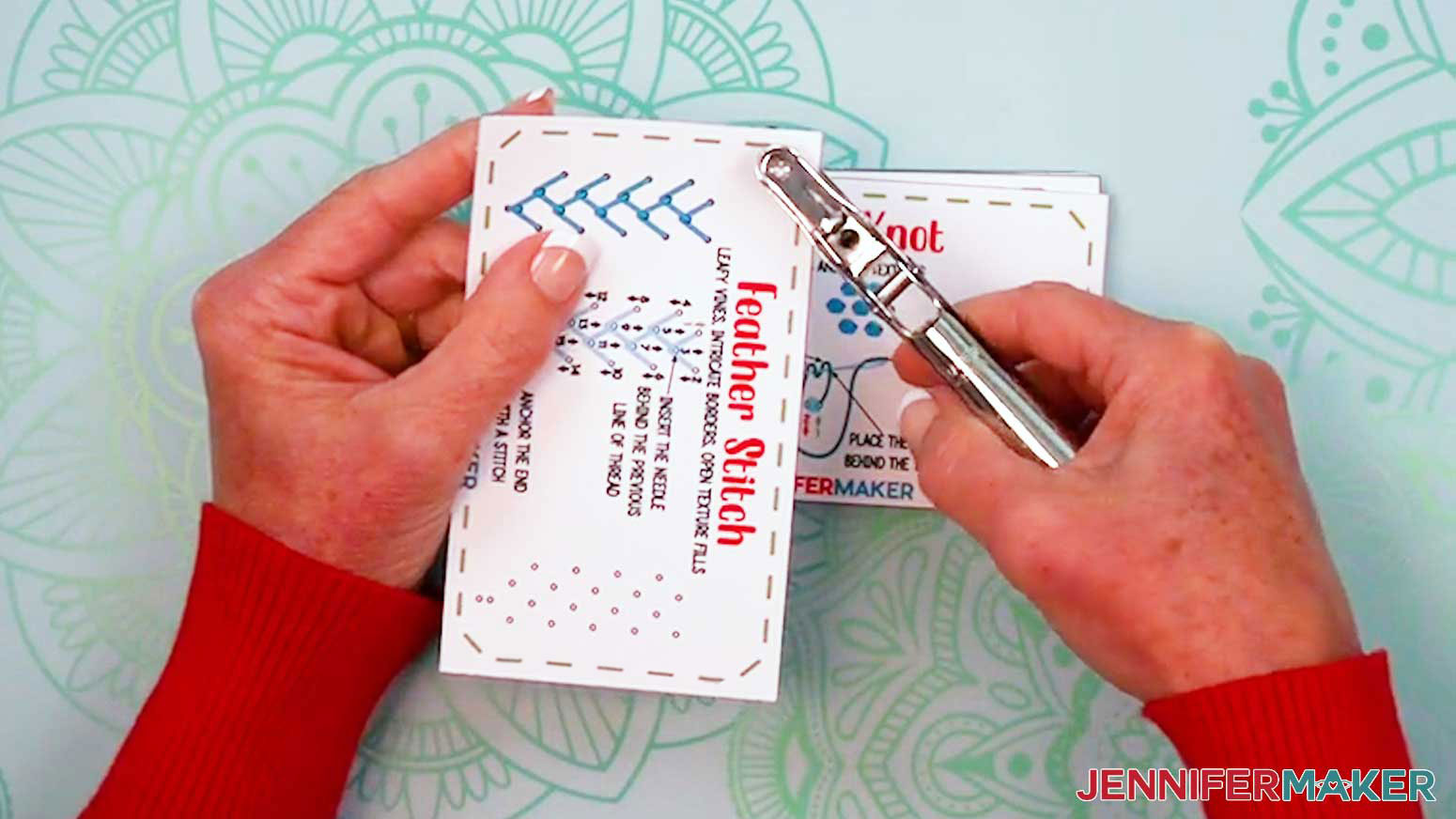 Use a single hole punch to cut the hole in the upper left of the Embroidery Stitch Book page.