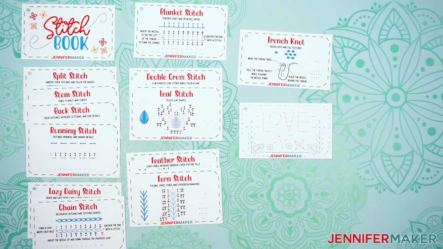 Stack the Embroidery Stitch Book pages in order.