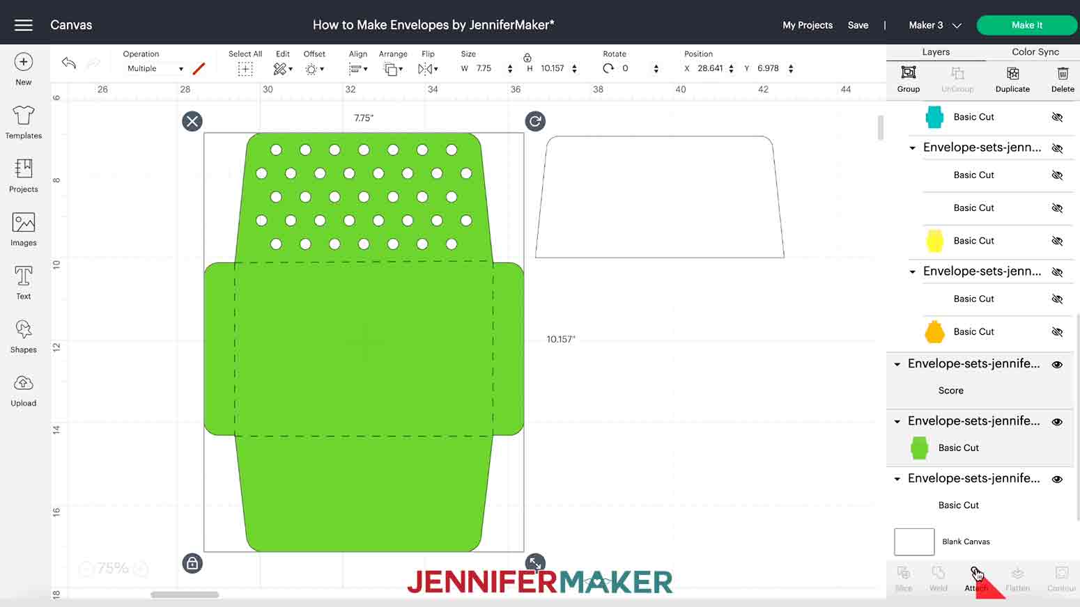 Attach the score and cut layers for how to make an envelope