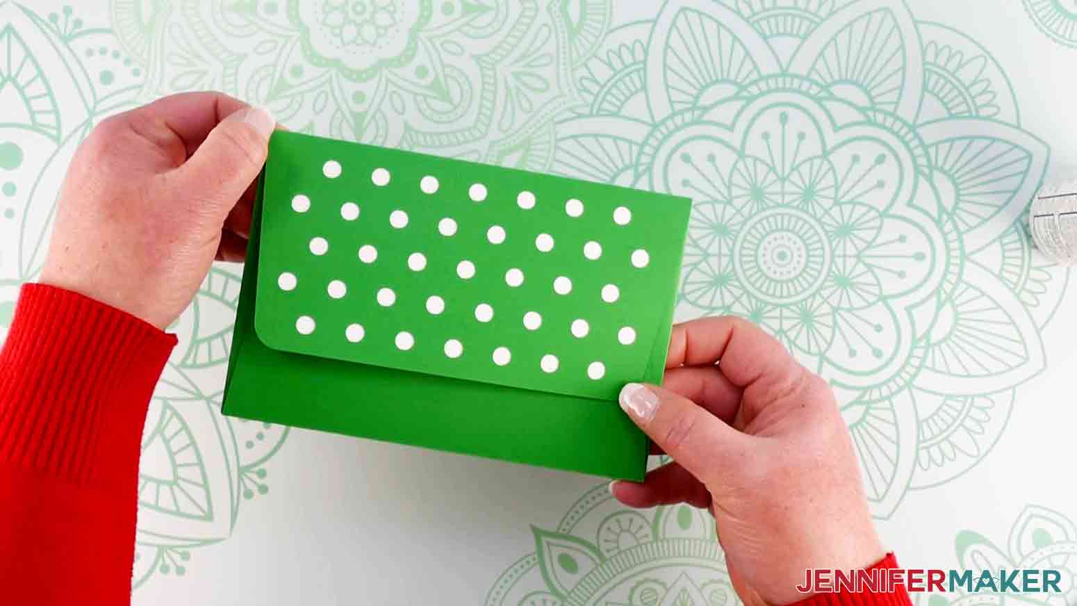 finished envelope with green dots