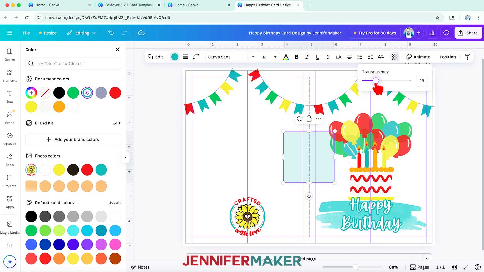Click the “Transparency” button and adjust the slider to lighten the color.
