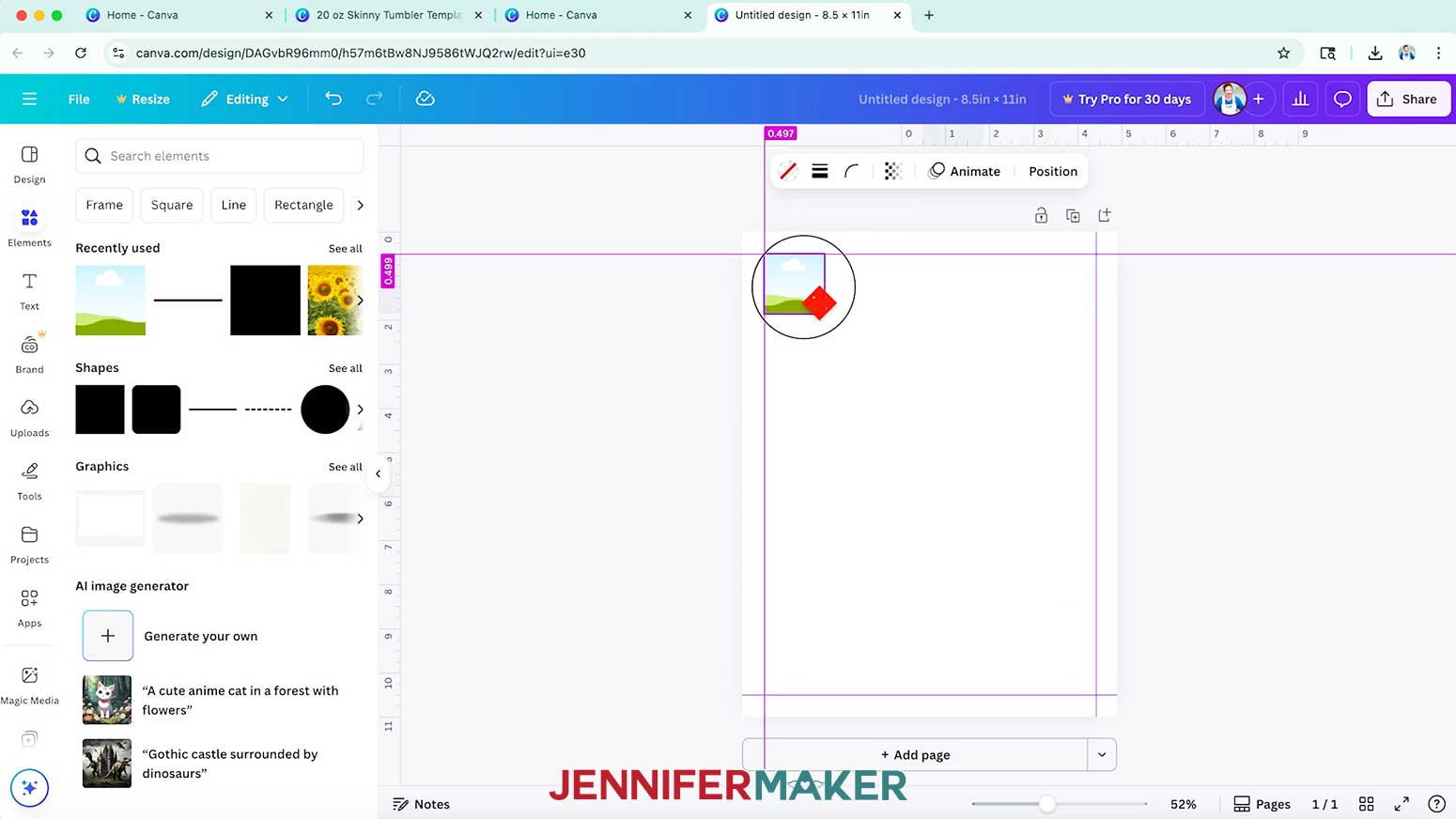 Use the corner Resize handles to adjust a frame&rsquo;s size and position it at the top left corner of your tracking sheet template.
