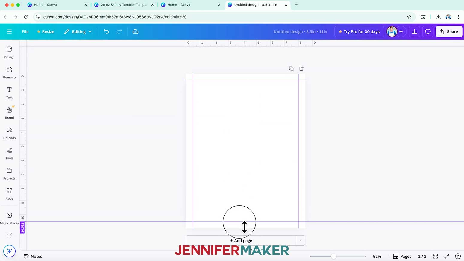 Add half-inch guidelines around the canvas for your tracking sheet template in Canva.
