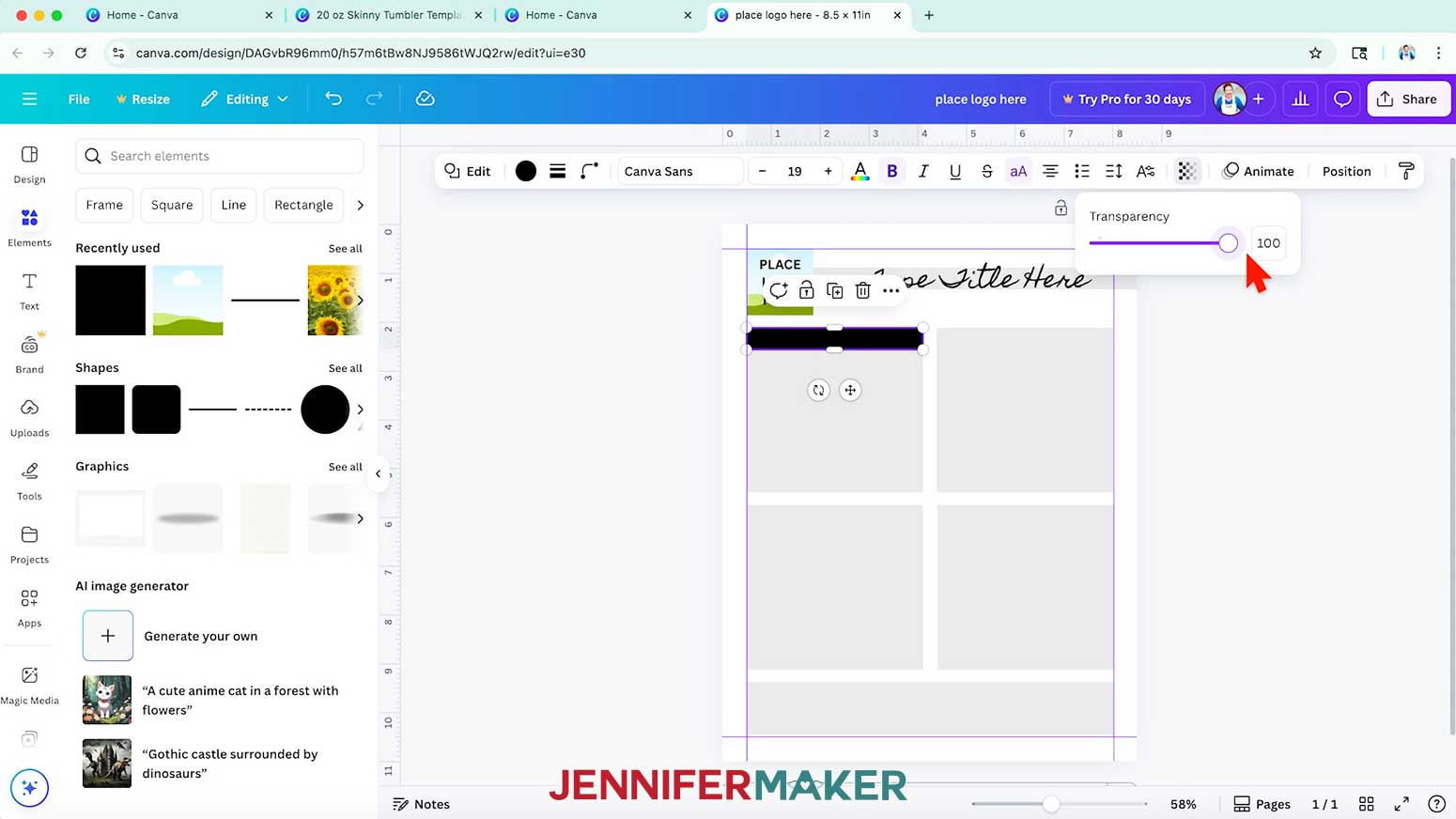 Click the &ldquo;Transparency&rdquo; button and adjust the value to 100 so the bar is solid black.