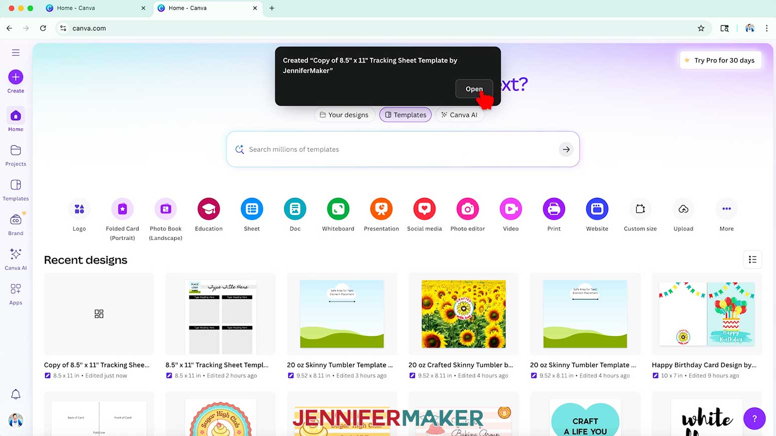 In Canva, open a copy of your tracking sheet template.