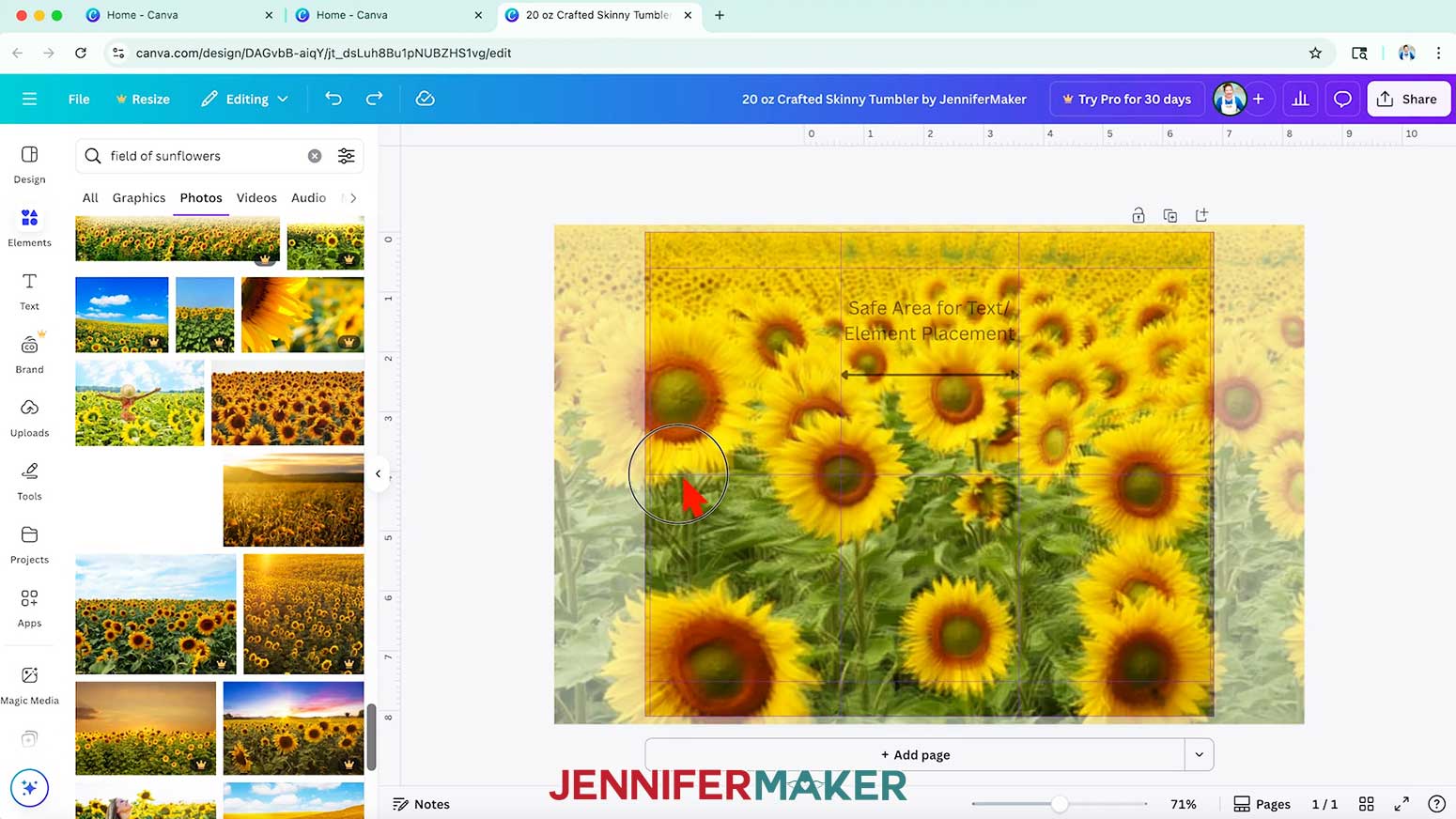 In Canva, drag and drop an image into the template’s background frame so it fills the canvas.