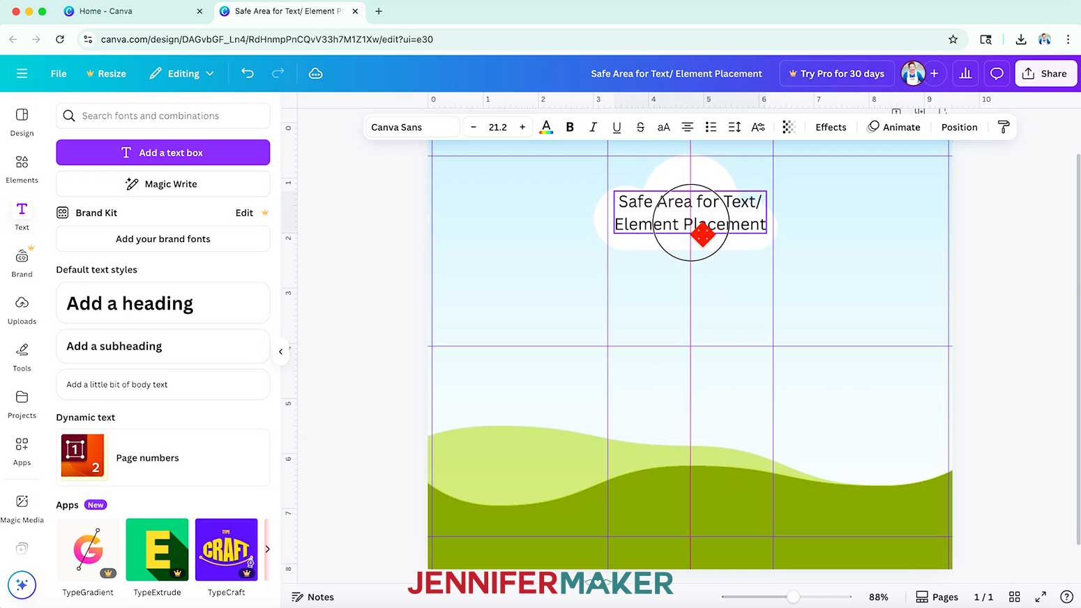 A text label that says “Safe Area for Text/Element Placement” on the Canva tumbler template.