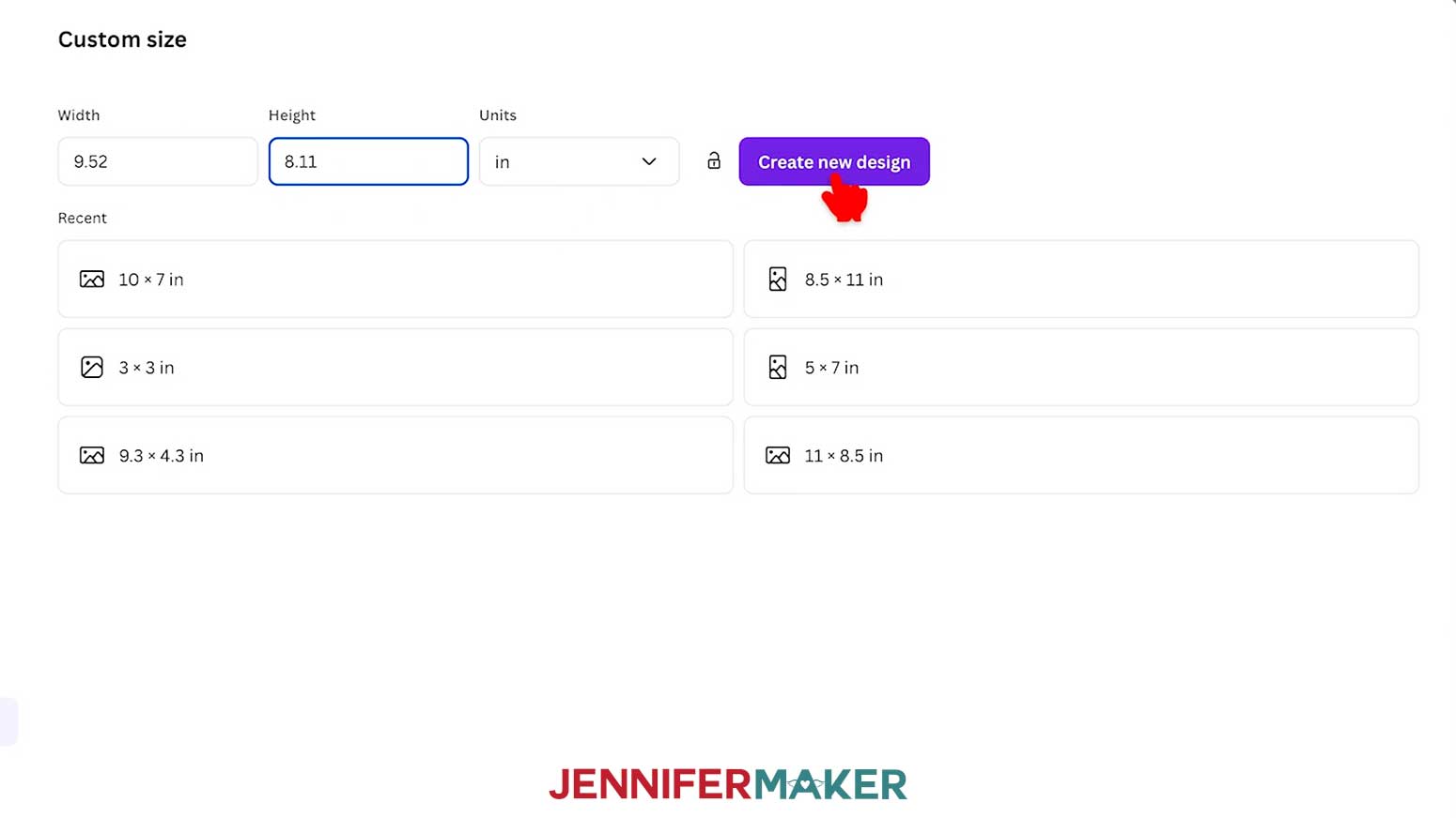 Set the “Custom size” dimensions of your canvas for your Canva tumbler template.