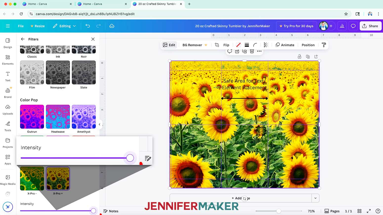 Use the “Intensity” slider in Canva to adjust how much a color filter affects your image.
