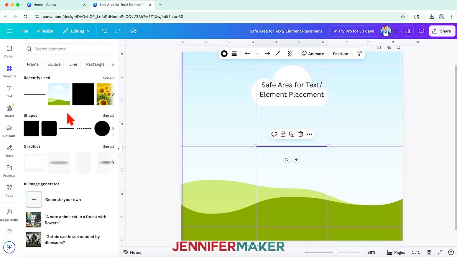 Add a black horizontal line to the center of your Canva tumbler template.