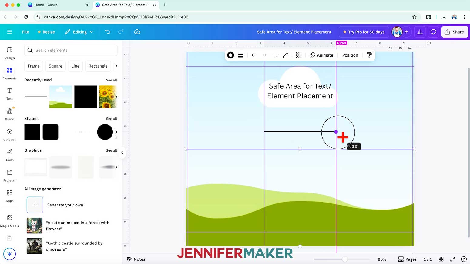 Drag the handles on both ends of the line to resize it for your Canva tumbler template label.