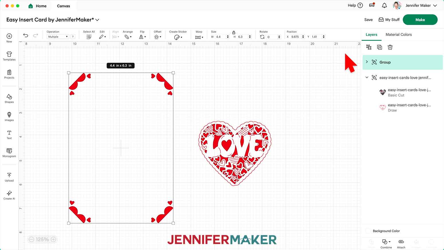All of the corners have been aligned to the guide and grouped.