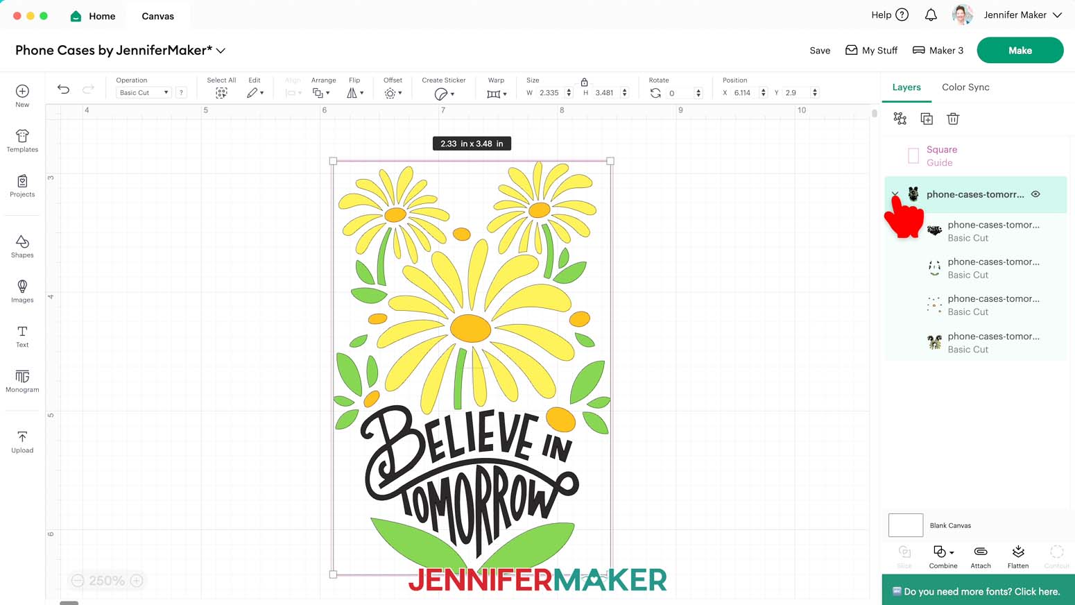 click the small arrow beside the design&rsquo;s grouped layer to reveal the design&rsquo;s individual layers.