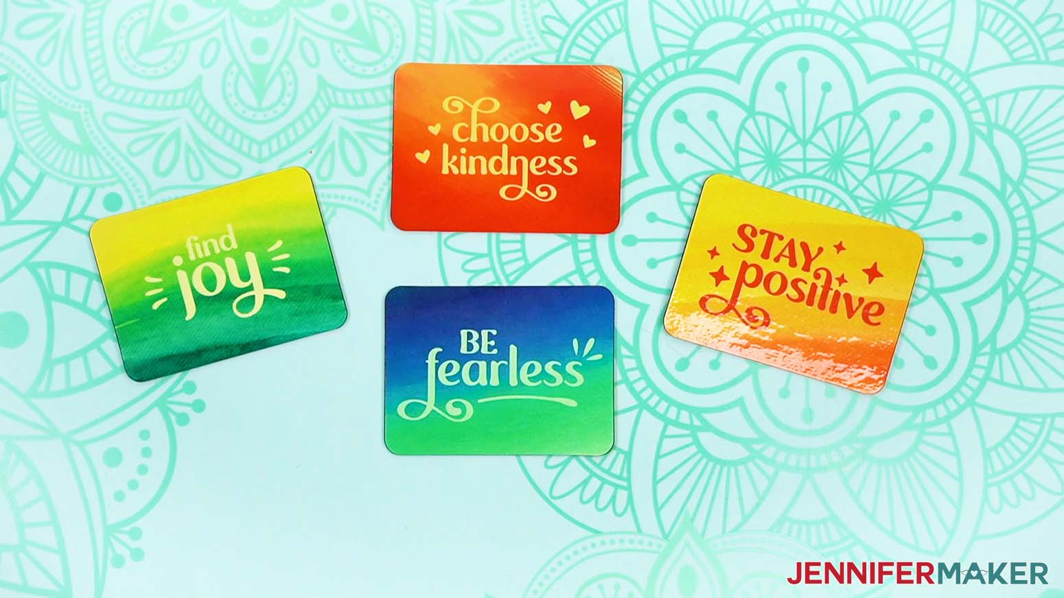 My four finished, colorful, sublimation magnet designs.