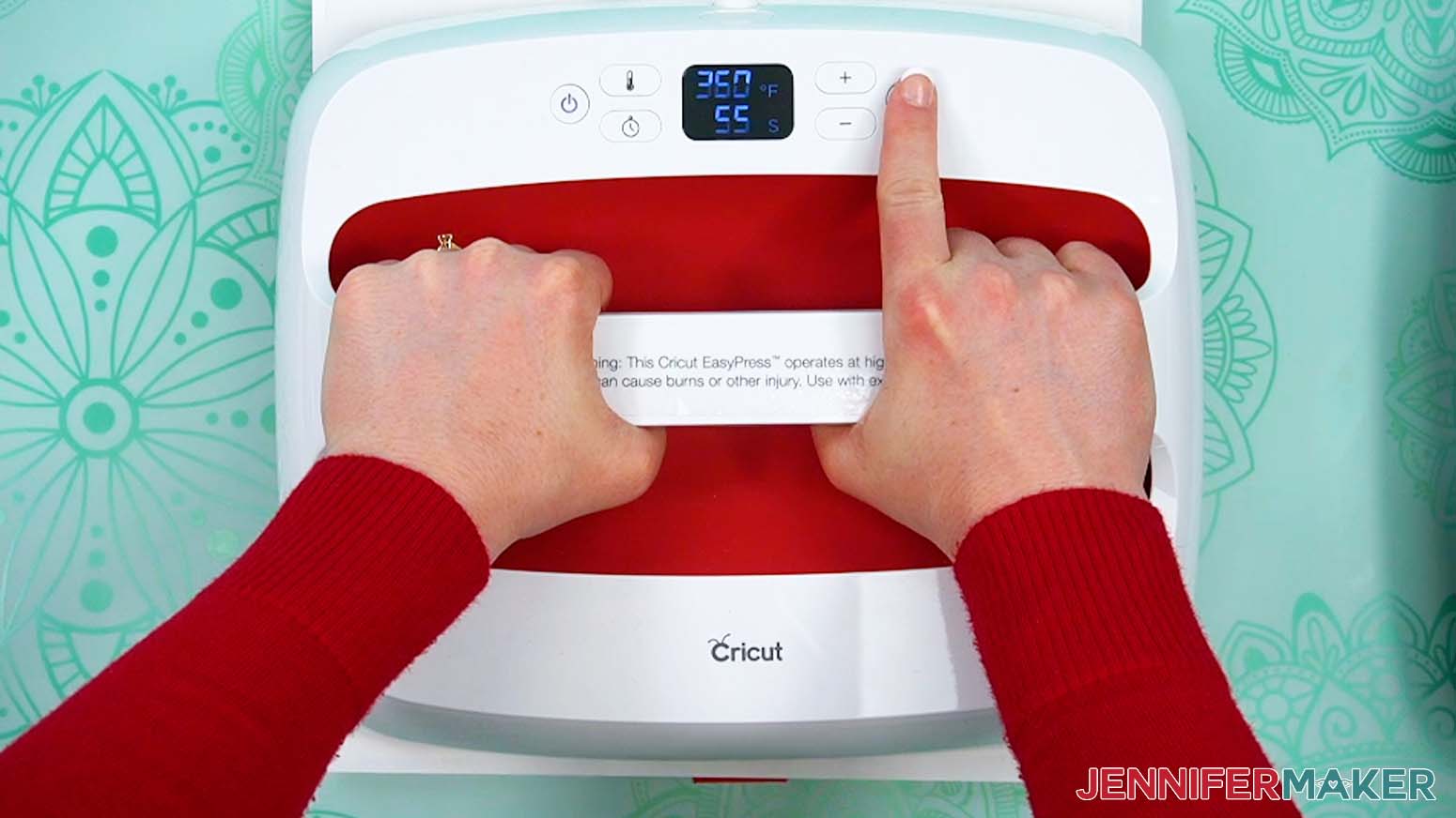 Set the EasyPres to 55 degrees and press firmly on the press and magnets.