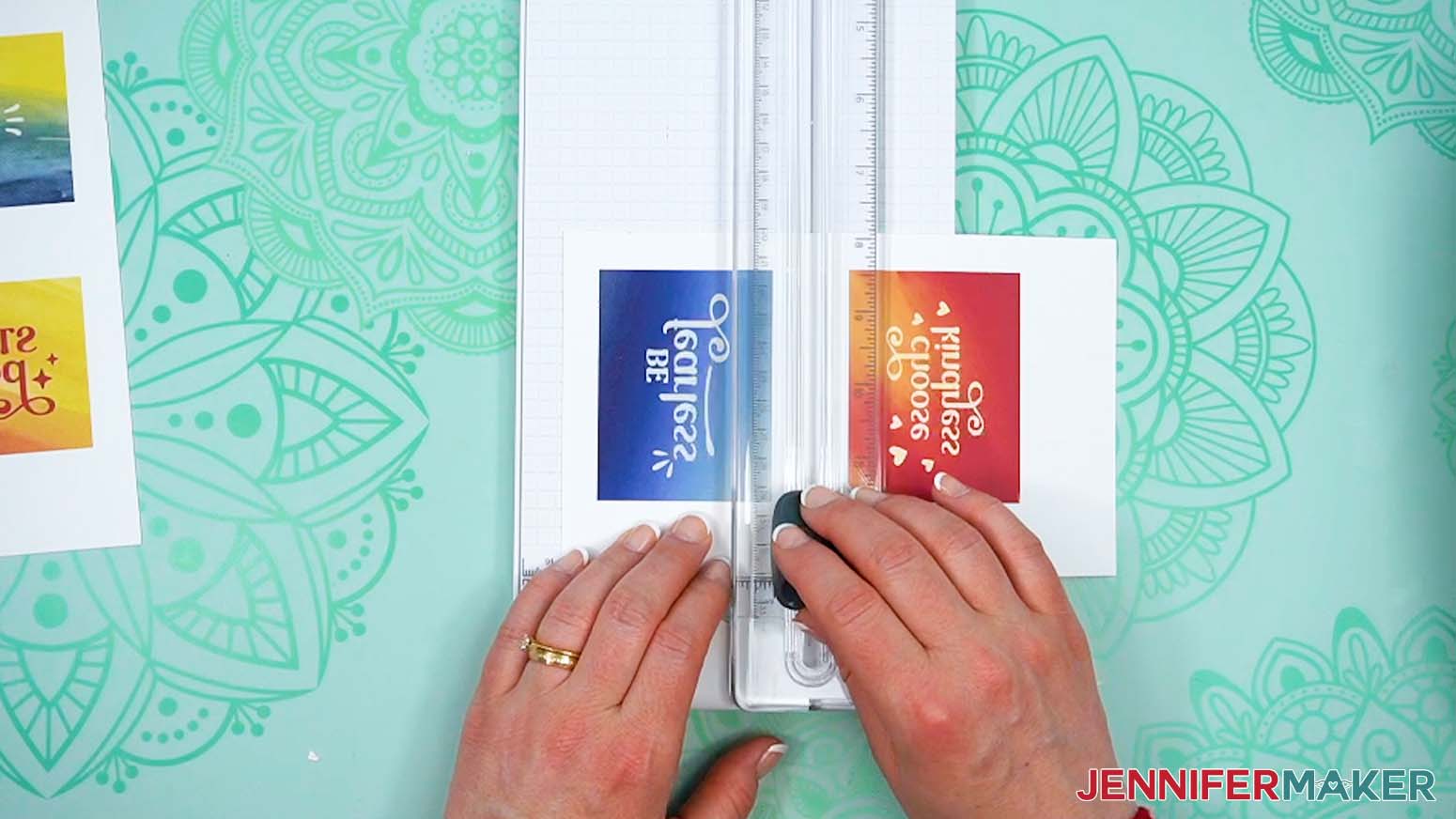 Use a paper trimmer to separate the sublimation prints leaving a small white border around the prints.